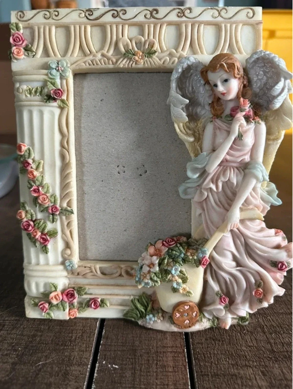 Angel Garden Floral Resin Picture Frame 3.5x5 Pink Roses Cottagecore AS IS
